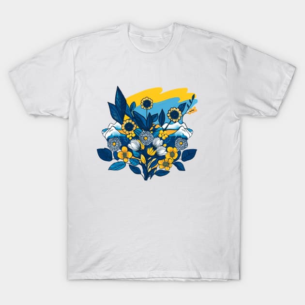 Ukrainnian flag with flowers T-Shirt by Mariia Tsymbala